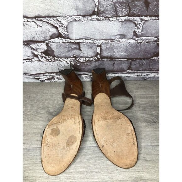 Cole Haan Brown Leather Woven Heel AnkleStrap Sandals Women Sz 8B US Broken Heel - Picture 16 of 16